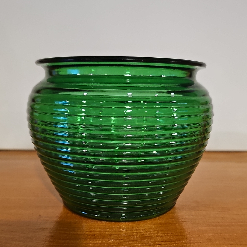 Green Ribbed Glass Vase
